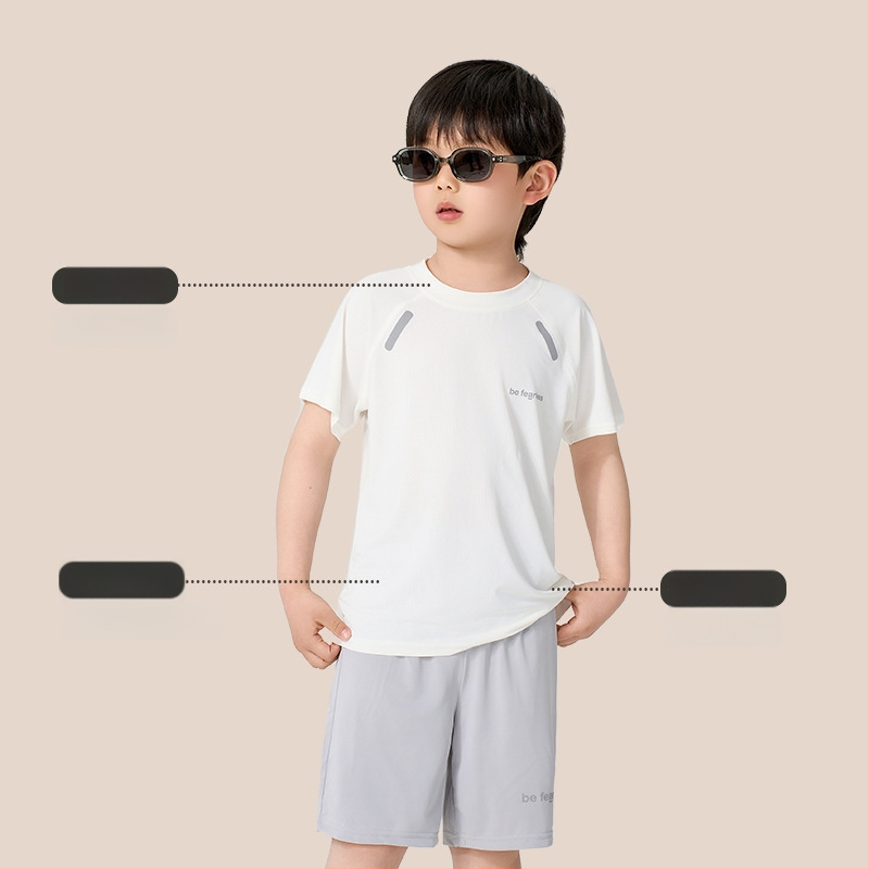 Set pentru copii, uscare rapidă: tricou cu mânecă scurtă și pantaloni scurți, vară, țesătură Ice Silk cu plasă, unisex, pentru copii 3–8 ani.