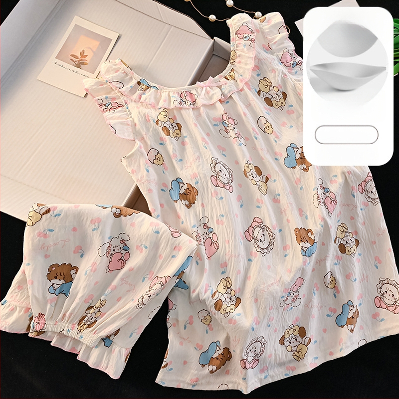 Set de pijamale pentru copii, vară 2025, top fără mâneci, stil prințesă, desen animat, îmbrăcăminte pentru casă