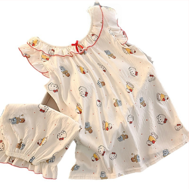 Set de pijamale pentru copii, vară 2025, top fără mâneci, stil prințesă, desen animat, îmbrăcăminte pentru casă
