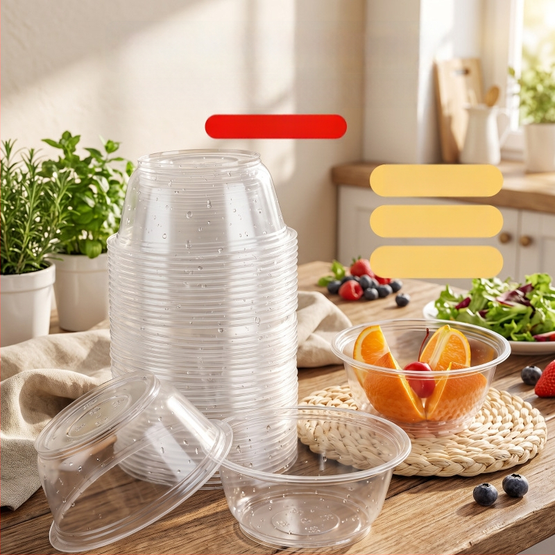 Set de unică folosință cu bol, bețișoare și cutie de masă – rotund, etanș, din plastic pentru uz casnic