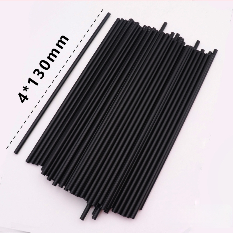 Paie de plastic de unică folosință, neagră, PP alimentar, pentru cocktail, 4 × 210 mm