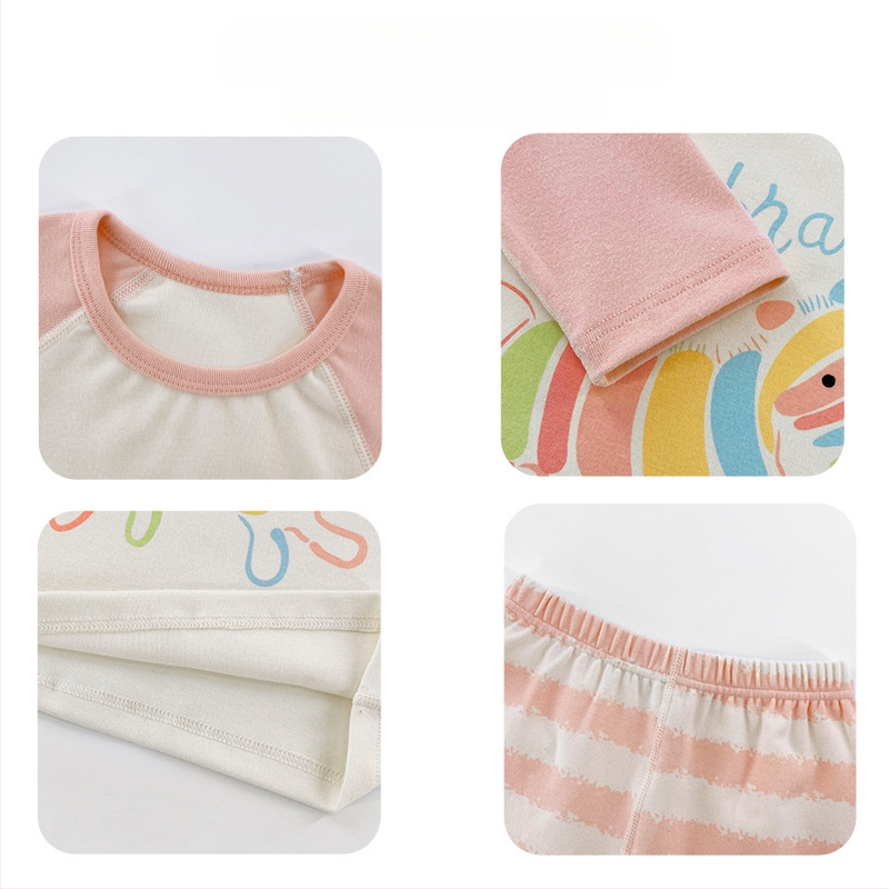 Set pentru copii primăvară-toamnă din bumbac: top cu guler rotund și pantaloni, respirabil, moale la atingere, haine de casă