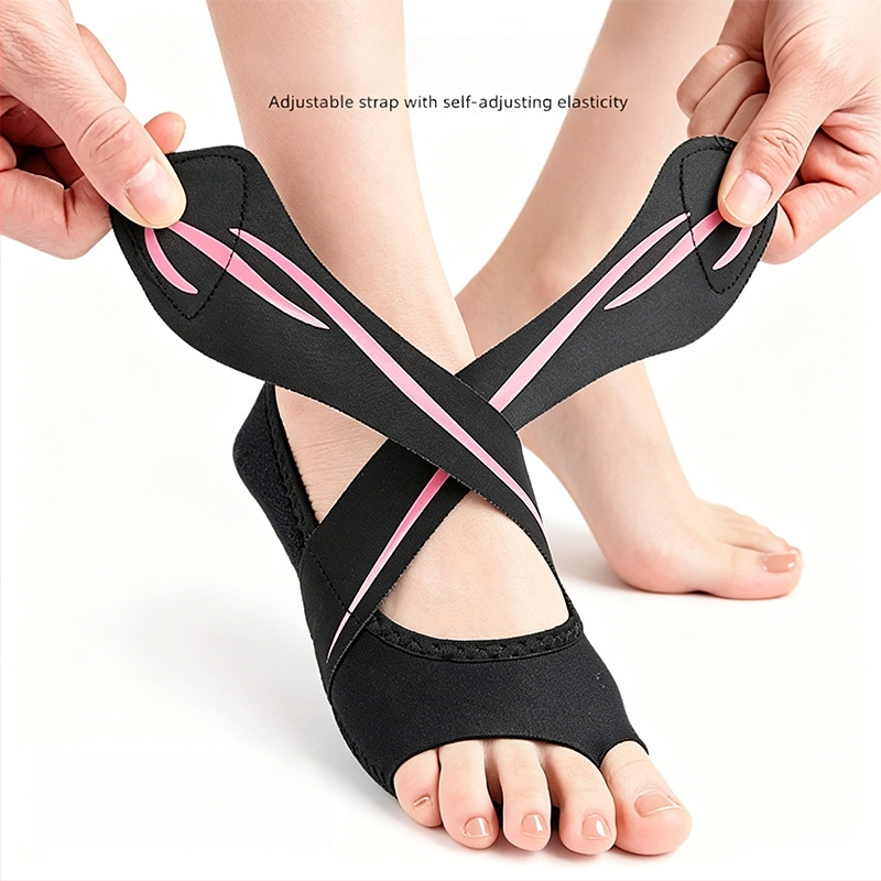 Pantofi pentru yoga pentru femei, cu deget deschis, talpă antiderapantă interioară, curea reglabilă, potriviți pentru Pilates, pantofi de dans din silicon cu lățime mărită