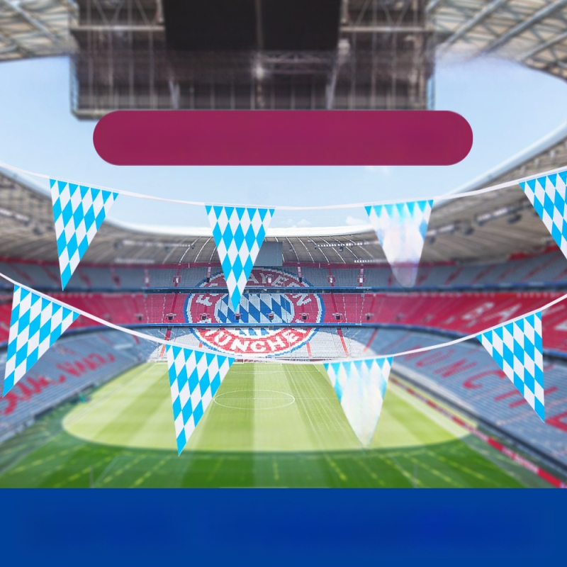 Steag triangular PE pentru Oktoberfest, albastru și alb bavarez, imprimare față-verso
