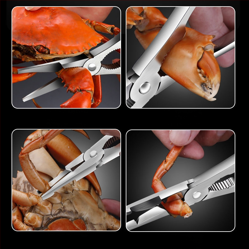 Instrumente din oțel inoxidabil pentru mâncarea crabilor – set de 2 piese: furculiță pentru crab și clește