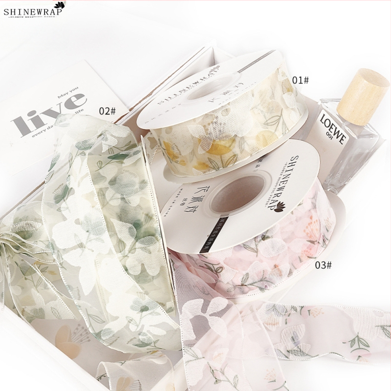 panglică decorativă din poliester pentru împachetarea buchetelor – panglică cu model floral, de înaltă calitate