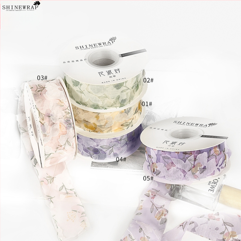 panglică decorativă din poliester pentru împachetarea buchetelor – panglică cu model floral, de înaltă calitate