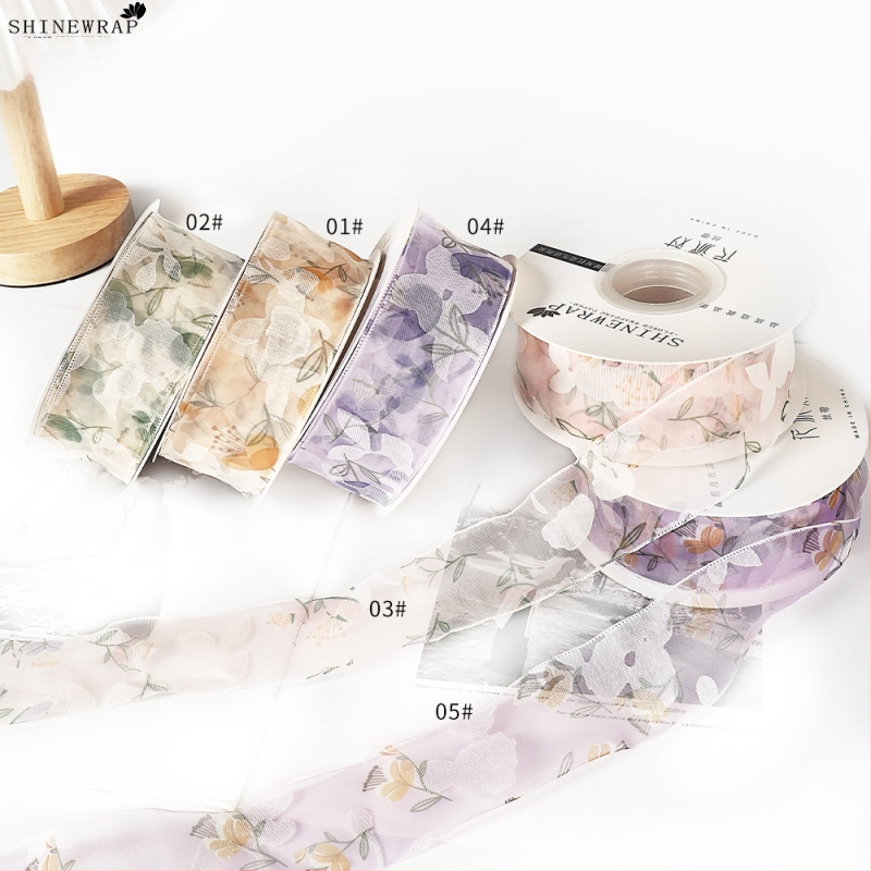 panglică decorativă din poliester pentru împachetarea buchetelor – panglică cu model floral, de înaltă calitate