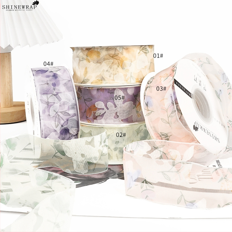 panglică decorativă din poliester pentru împachetarea buchetelor – panglică cu model floral, de înaltă calitate