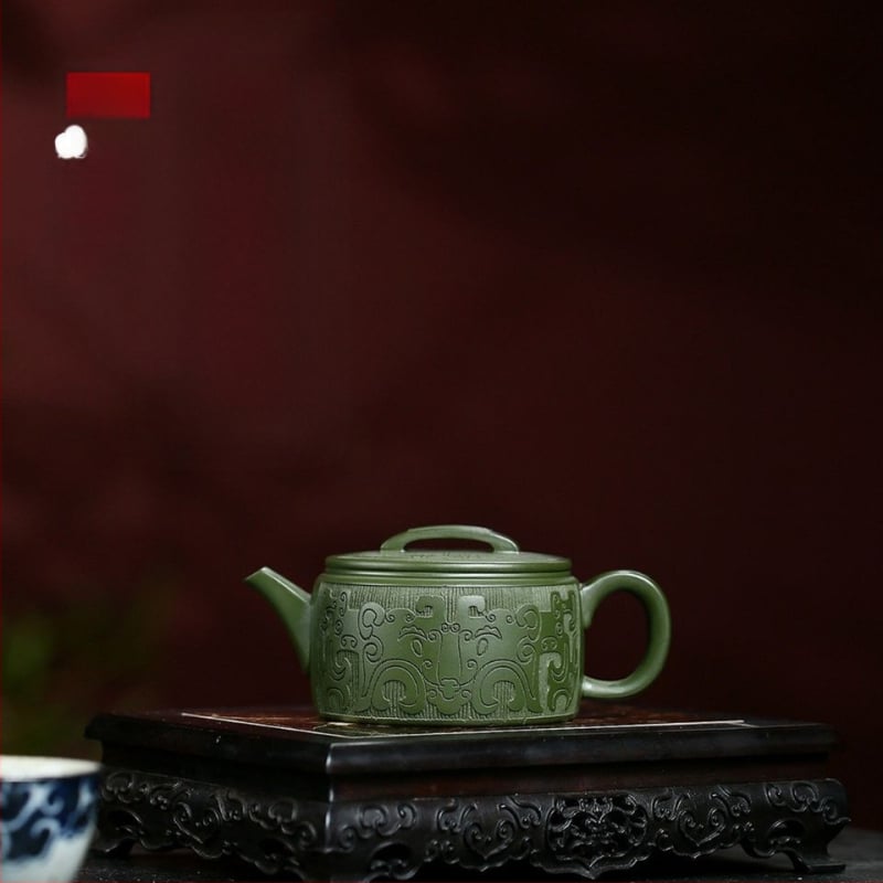Ceainic premium din lut mov, set de ceai cu design inspirat de plăci bronze ale dinastiei Han