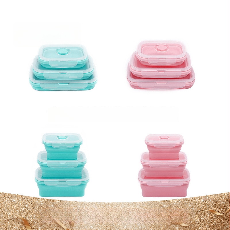 Set de trei cutii pentru prânz din silicon, portabile și izolate, compatibile cu microundele, cutii pentru prânz pentru copii