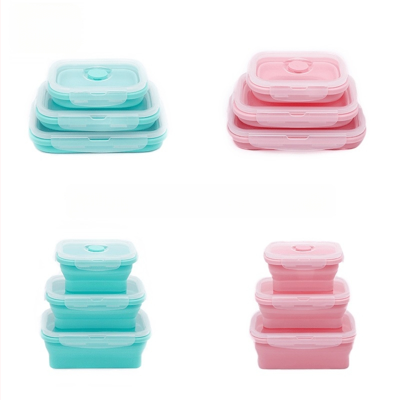 Set de trei cutii pentru prânz din silicon, portabile și izolate, compatibile cu microundele, cutii pentru prânz pentru copii