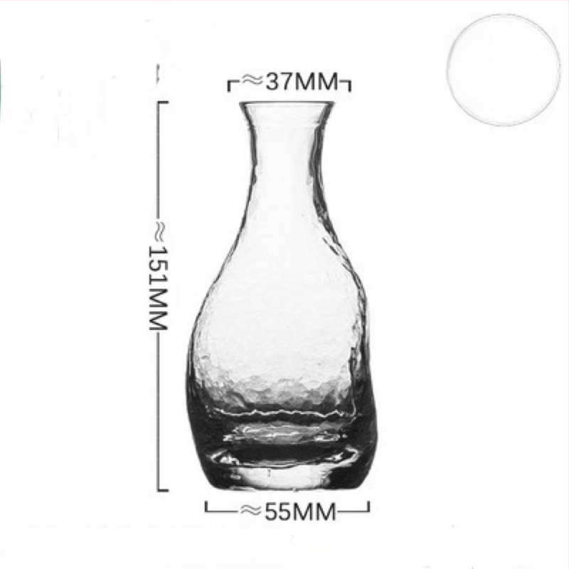 Carafă de sake japoneză din sticlă ciocănită, realizată manual, mic recipient pentru uz casnic