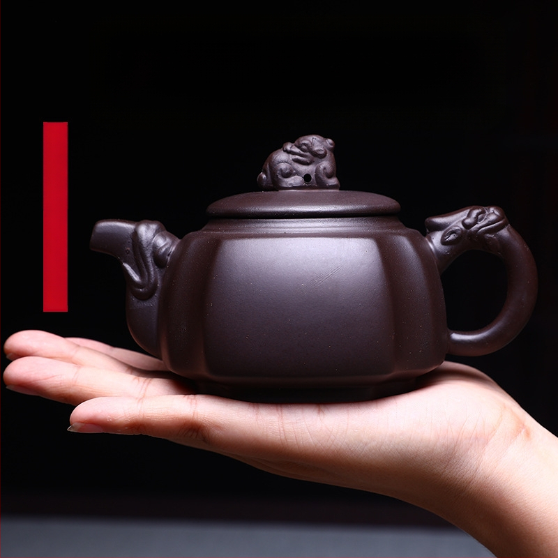 Ceainic Yixing Zisha, Dragon Zun pătrat, din lut purpuriu, set Gongfu pentru uz casnic