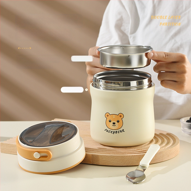 Cutie de prânz din oțel inoxidabil 304, în formă de urs, izolație termică, capacitate mare pentru birou, cutie de prânz portabil cu design desen animat