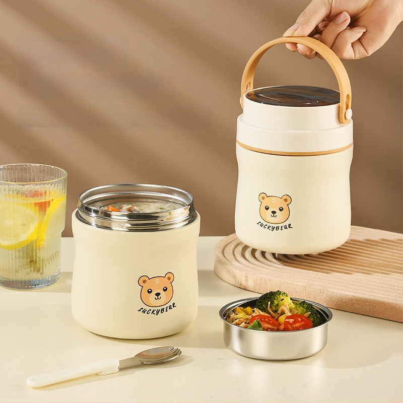 Cutie de prânz din oțel inoxidabil 304, în formă de urs, izolație termică, capacitate mare pentru birou, cutie de prânz portabil cu design desen animat
