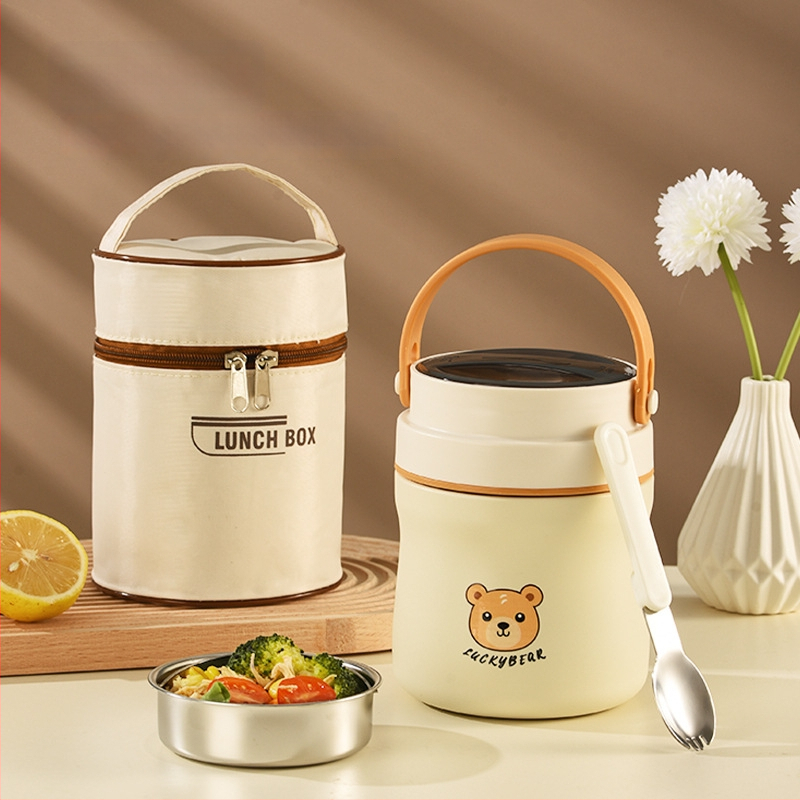 Cutie de prânz din oțel inoxidabil 304, în formă de urs, izolație termică, capacitate mare pentru birou, cutie de prânz portabil cu design desen animat