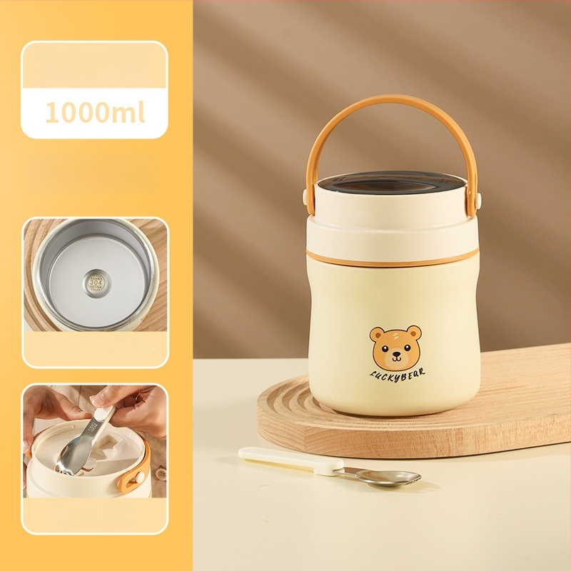 Cutie de prânz din oțel inoxidabil 304, în formă de urs, izolație termică, capacitate mare pentru birou, cutie de prânz portabil cu design desen animat