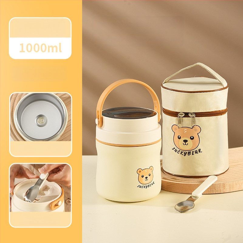 Cutie de prânz din oțel inoxidabil 304, în formă de urs, izolație termică, capacitate mare pentru birou, cutie de prânz portabil cu design desen animat