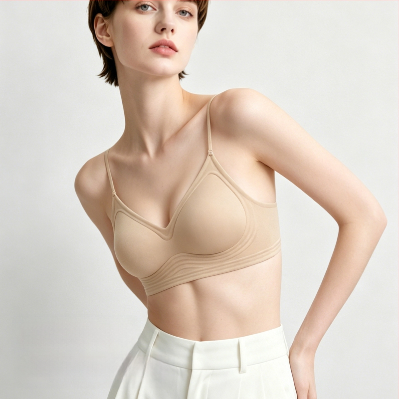 Sutien de vară fără sârmă, cupe modelate subțiri, cusături invizibile, push-up ușor, bretele subțiri, fără spate, pentru femei