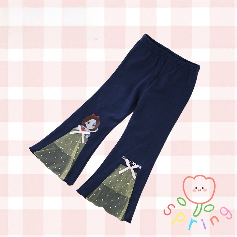 Pantaloni evazați pentru fetițe cu imprimeu de prințesă și plasă fină, casual, lungi