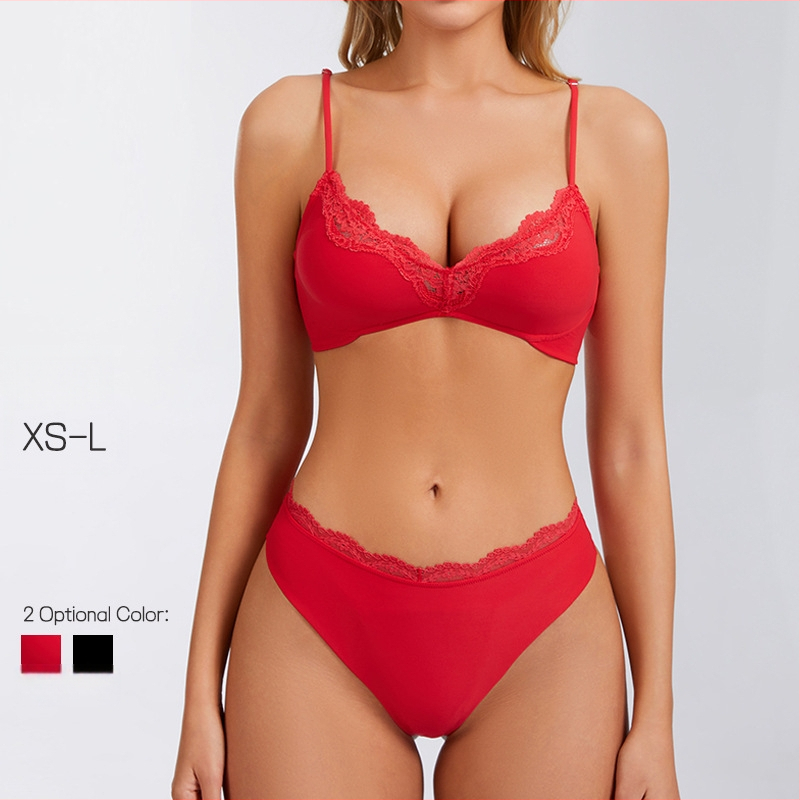Set de lenjerie sexy in stil francez, dantela florala, sutien push-up, uscarea rapida si respirabil pentru femei