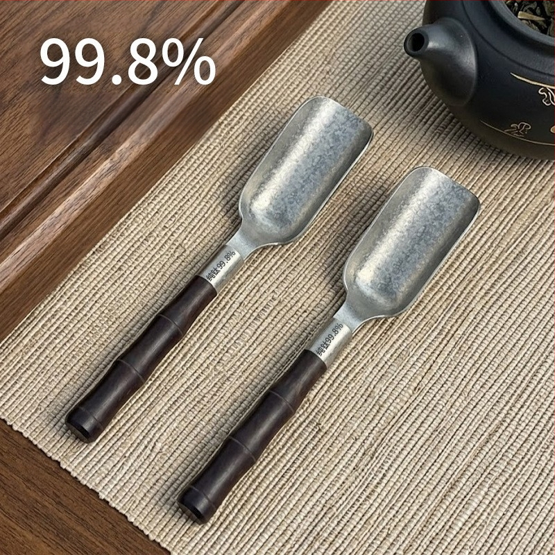 Set ceremonial din titan pur cu cristal: lingură de ceai din titan, lingură de amestecare, clește titan antiaderent, tavă de ceai, lemn de abanos, set de șase piese