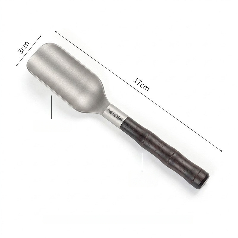 Set ceremonial din titan pur cu cristal: lingură de ceai din titan, lingură de amestecare, clește titan antiaderent, tavă de ceai, lemn de abanos, set de șase piese