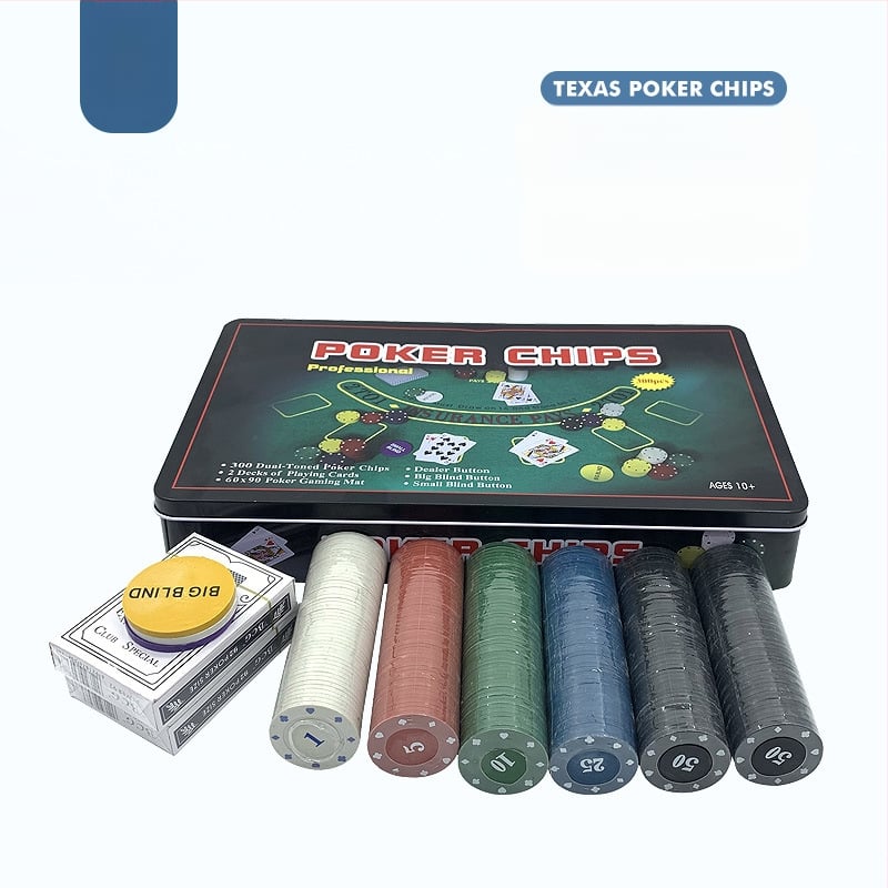 În stoc: set de jetoane de poker albe, 4 g, 300 bucăți, în cutie metalică