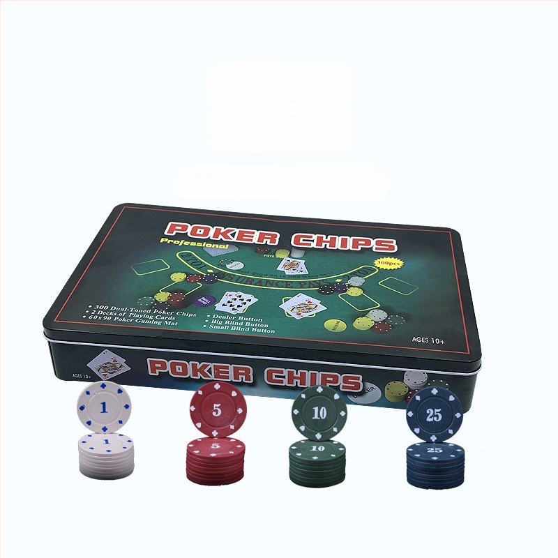 În stoc: set de jetoane de poker albe, 4 g, 300 bucăți, în cutie metalică