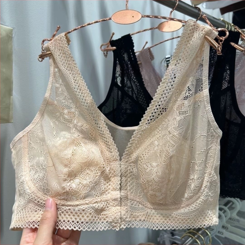 Sutien pentru plus size, cu burete ultra-subțire, cu cupe în formă de urechi de iepure, închidere frontală, fără armături, respirabil, evidențiază sânii mici