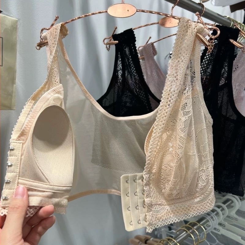 Sutien pentru plus size, cu burete ultra-subțire, cu cupe în formă de urechi de iepure, închidere frontală, fără armături, respirabil, evidențiază sânii mici
