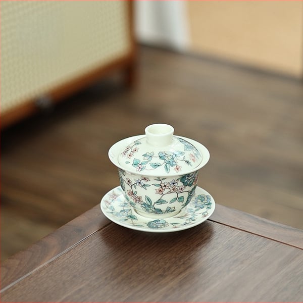 Set Camellia Gongfu pentru ceai cu bol cu capac, ceramică emailată, Dragon Egg Cup