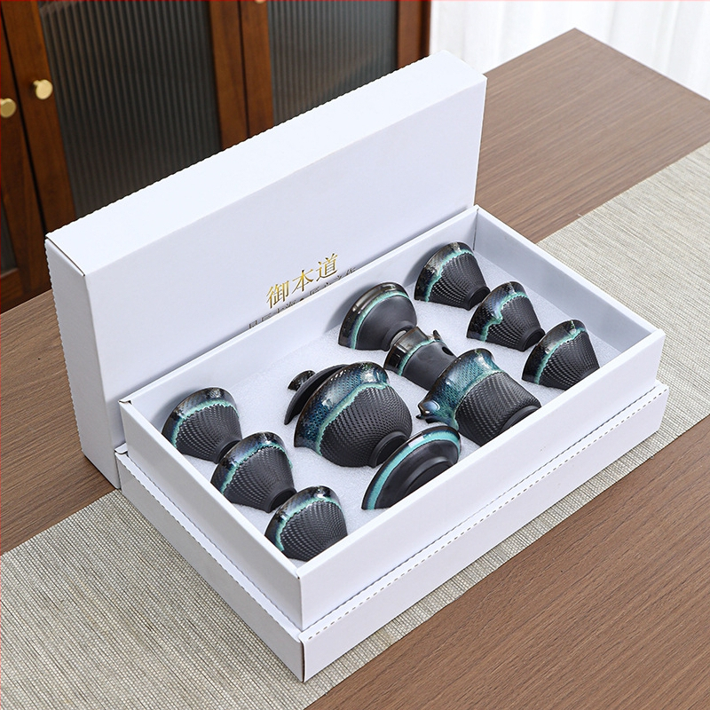 Set de ceai Gongfu din ceramică cu gaiwan într-o cutie cadou, elegant pentru casă și birou, logo personalizabil