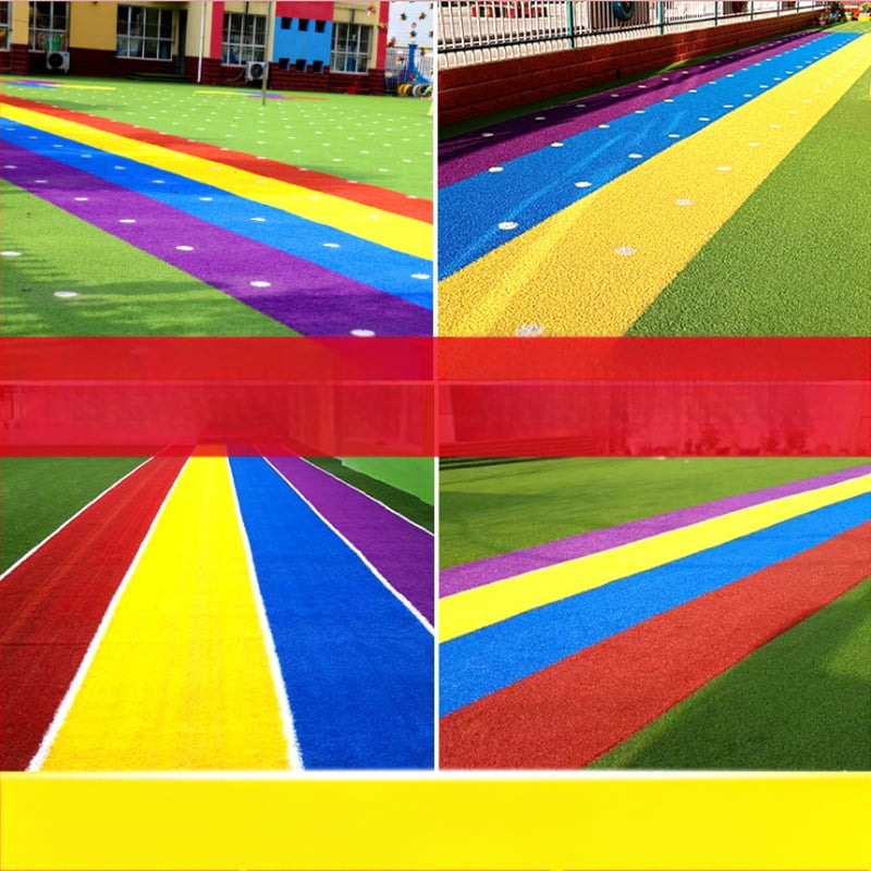 Gazon artificial dens, colorat, pentru exterior, spații de joacă pentru grădinițe, cu design curcubeu