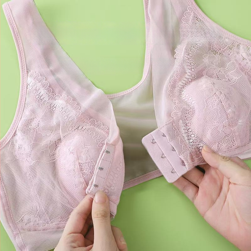 Sutien Plus Size cu închidere frontală, cupa subțire, cupe cu urechi de iepure, plasă respirabilă, fără arcuri, susținere laterală, stil nou