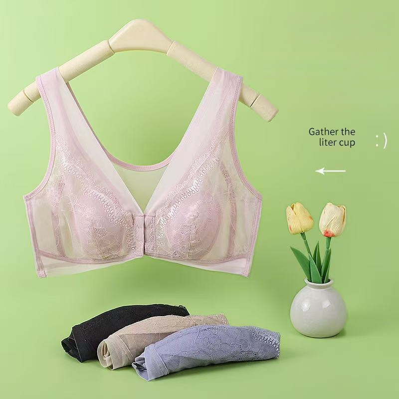 Sutien Plus Size cu închidere frontală, cupa subțire, cupe cu urechi de iepure, plasă respirabilă, fără arcuri, susținere laterală, stil nou