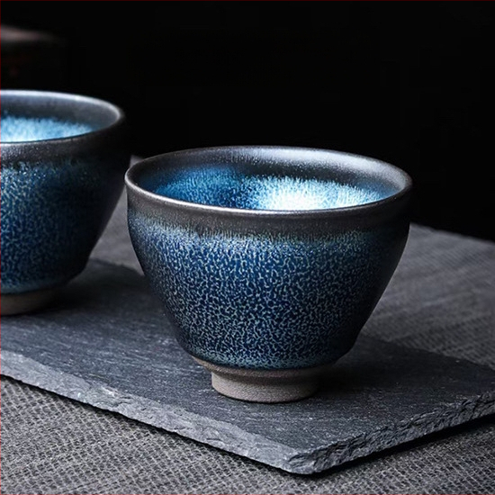 Jianyang Blue Kirin Jianzhan – ceașcă de mână, gură îngustă, ceramică cu glazură sub strat colorat