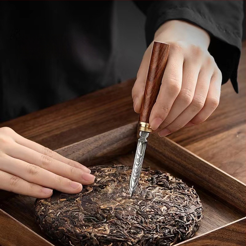 Set Pu'er pentru ceai: cuțit și ac pentru ceai, lemn de abanos și inel auriu — accesorii pentru ceremonia ceaiului