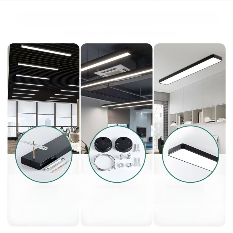 Lampă LED lungă pentru birou, stil industrial, panou dreptunghiular, 120 LED, 6000K alb rece, 120 cm, 220V, CRI 80–90, carcasă din aluminiu, fără reglaj, iluminează 5–10 m²