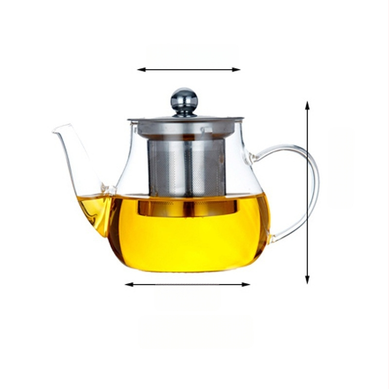 Ceainic din sticlă cu filtru din oțel inoxidabil, mâner lateral transparent, set de ceai pentru uz casnic cu separator de ceai și apă