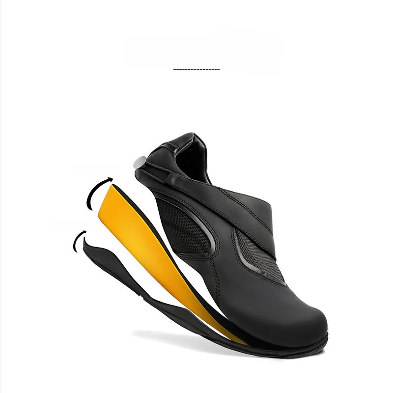 4 cm-es magasságnövelő slip-on férfi edzőcipő, német stílusú, kültéri, mindennapi, fekete