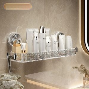 Raft de depozitare montat pe perete cu ventuze colorate pentru baie – organizator pentru prosoape de baie și prosoape de față