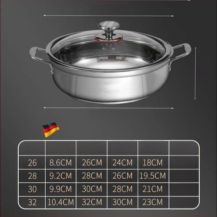 Otthoni használatra tervezett vastag rozsdamentes acél hot pot, leveses fazék, gáz- és indukciós főzőlaphoz, tapadásmentes, shabu-shabu fazék