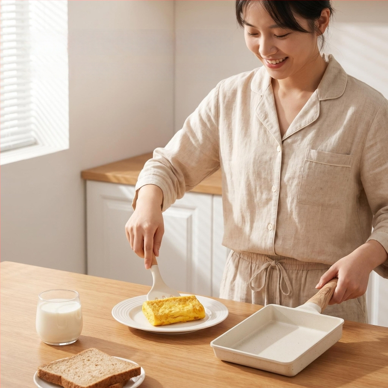 Japán stílusú tamagoyaki serpenyő Maifan-kővel, négyszögletes tapadásmentes serpenyő tojás tekercsekhez és steakhez, vastagított alj
