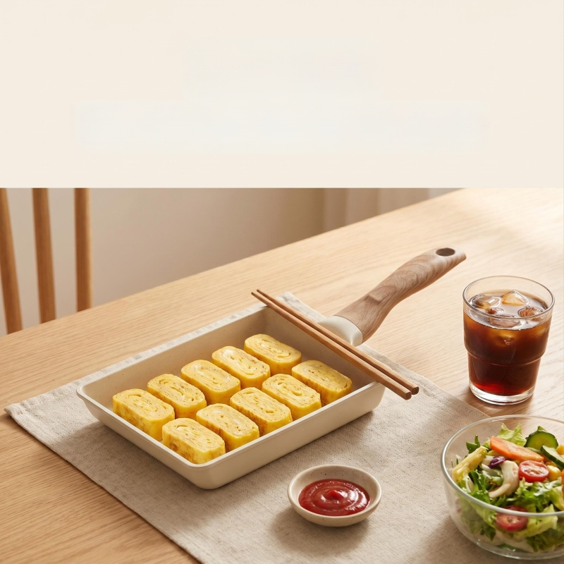 Japán stílusú tamagoyaki serpenyő Maifan-kővel, négyszögletes tapadásmentes serpenyő tojás tekercsekhez és steakhez, vastagított alj