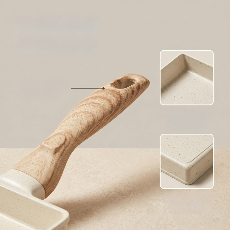 Japán stílusú tamagoyaki serpenyő Maifan-kővel, négyszögletes tapadásmentes serpenyő tojás tekercsekhez és steakhez, vastagított alj