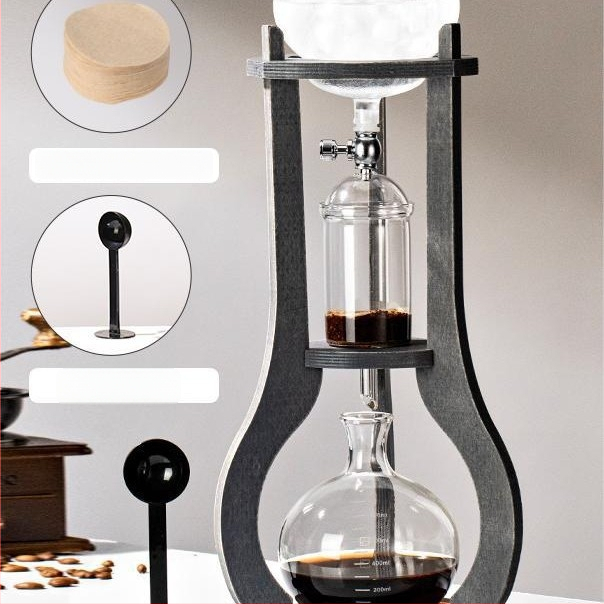 Fából készült kávé pour-over készlet, ice-drip és cold-brew tartozékokkal