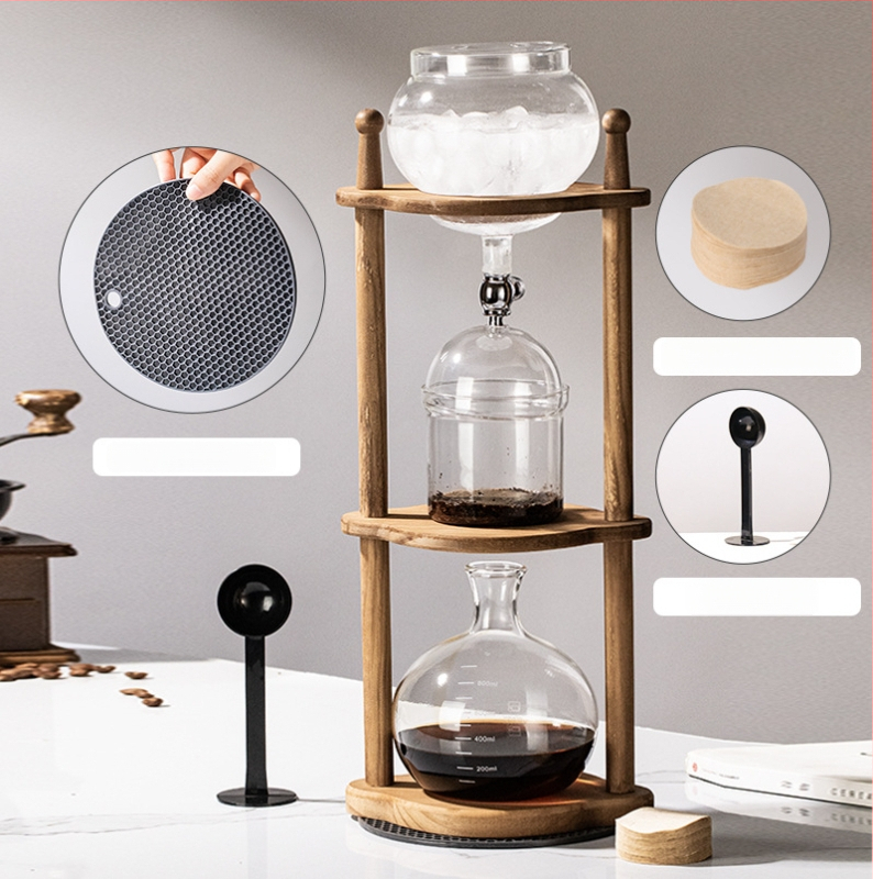 Fából készült kávé pour-over készlet, ice-drip és cold-brew tartozékokkal