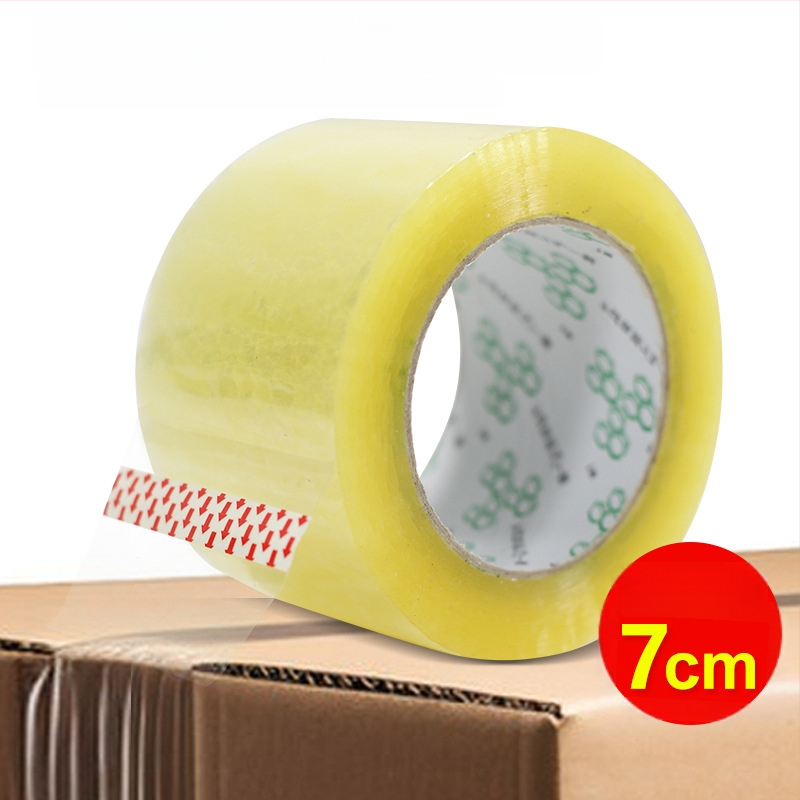 7 cm szélességű csomagoló szalag kartonok zárásához, áttetsző, BOPP ffilm, erős tapadás, hossz 110–300 m